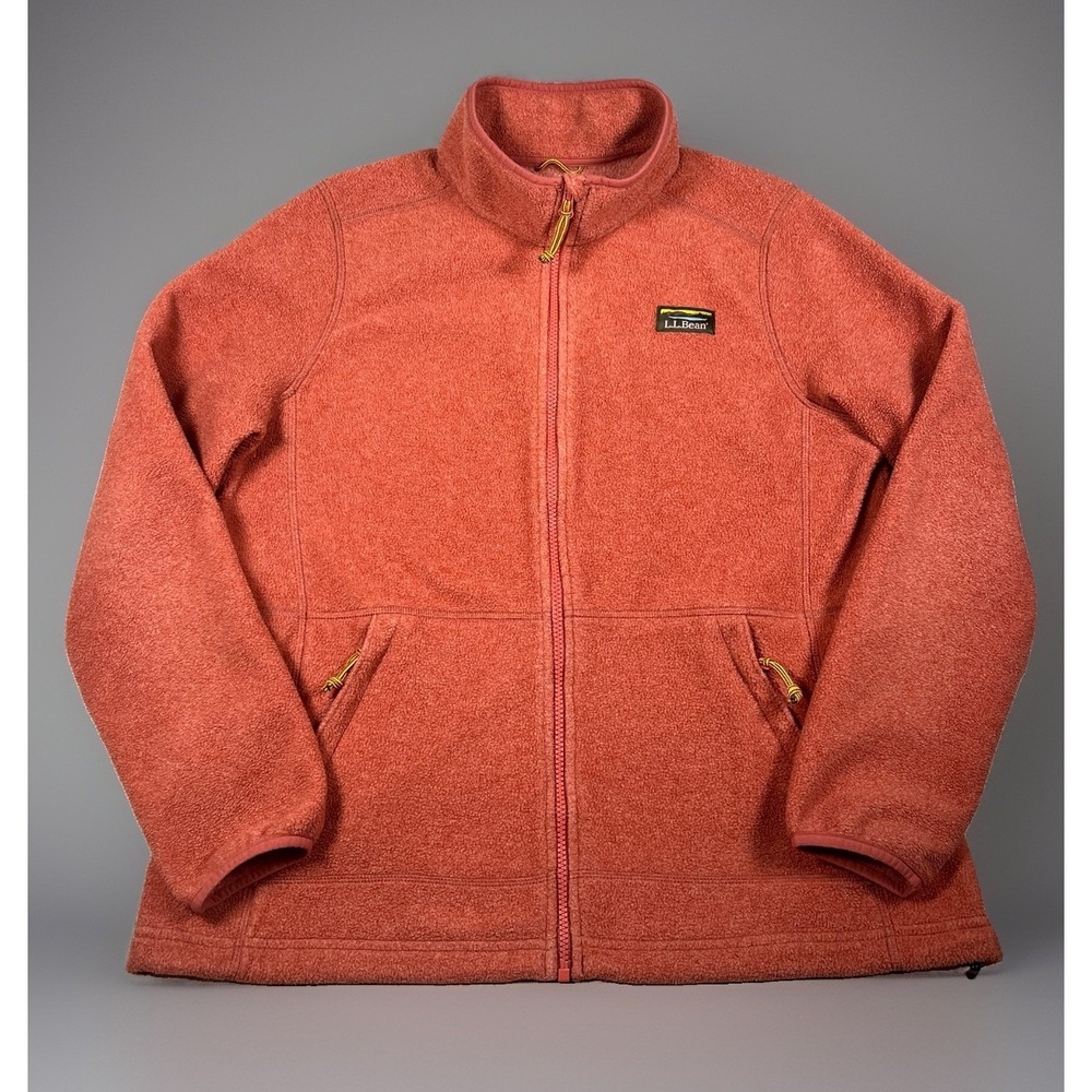 LL.Bean Women Full Zip Fleece Jacket Orange Red Heathered Outerwear Large Reg